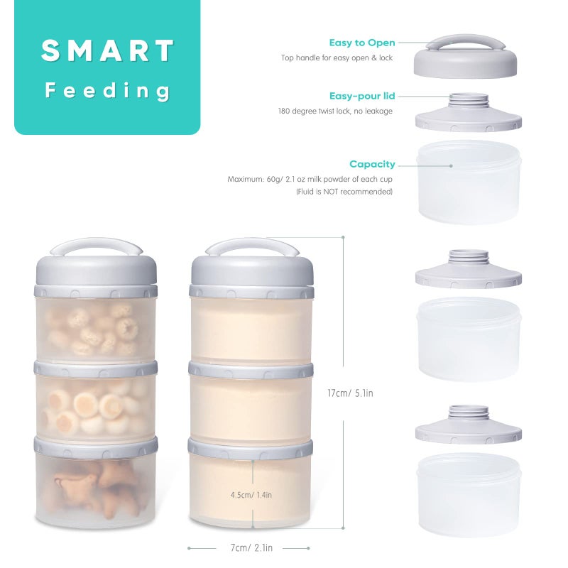 Termichy Stackable Formula Dispenser Portable Milk Powder Container, 2 Pack, Grey - Image 2